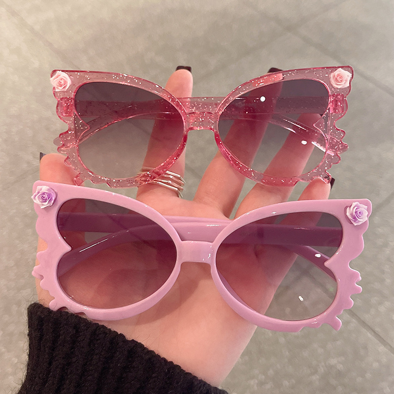 Mieli kūdikių gėlių formos akiniai nuo saulės, moteriški madingi saldainių spalvos vaikiški akiniai, madingi drugelio formos vaikiški dekoratyviniai akiniai nuo saulės