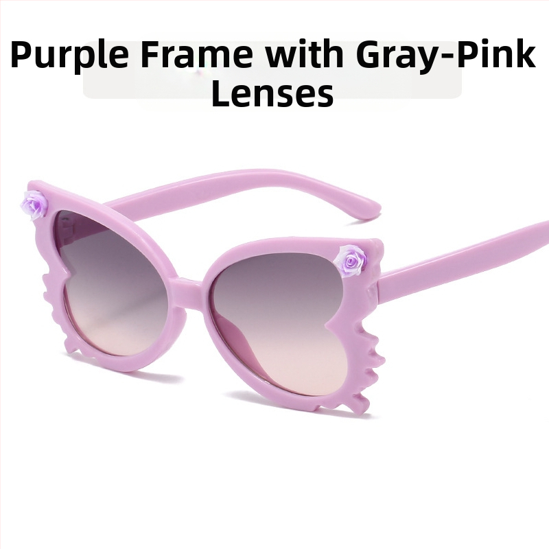 Mieli kūdikių gėlių formos akiniai nuo saulės, moteriški madingi saldainių spalvos vaikiški akiniai, madingi drugelio formos vaikiški dekoratyviniai akiniai nuo saulės