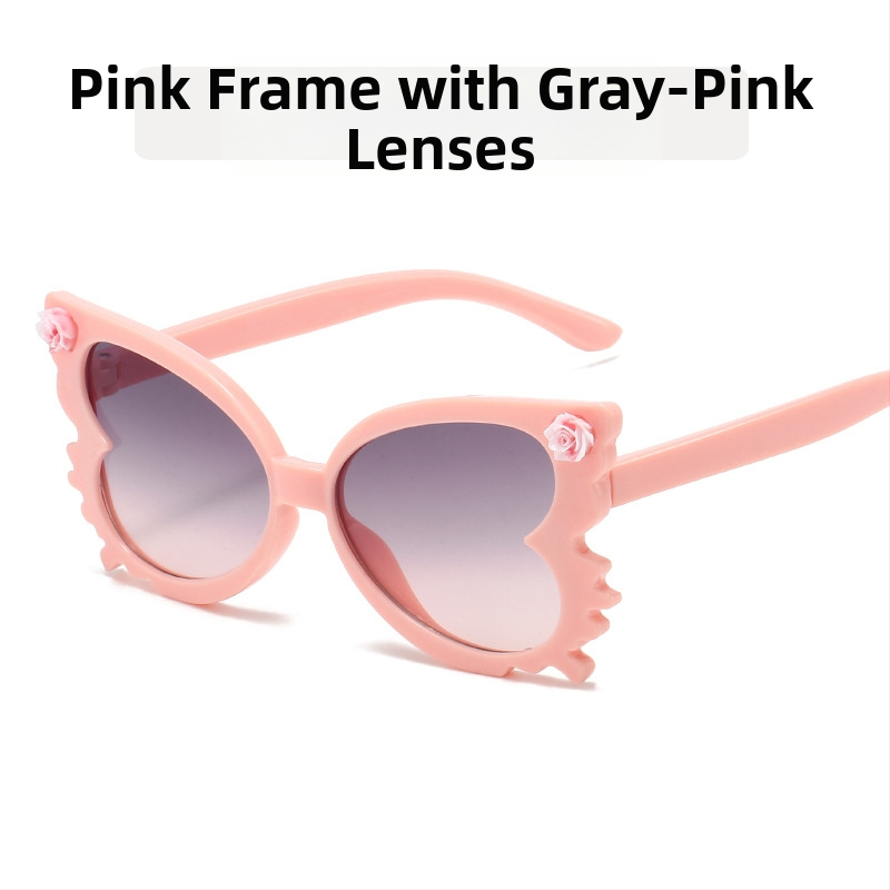 Mieli kūdikių gėlių formos akiniai nuo saulės, moteriški madingi saldainių spalvos vaikiški akiniai, madingi drugelio formos vaikiški dekoratyviniai akiniai nuo saulės