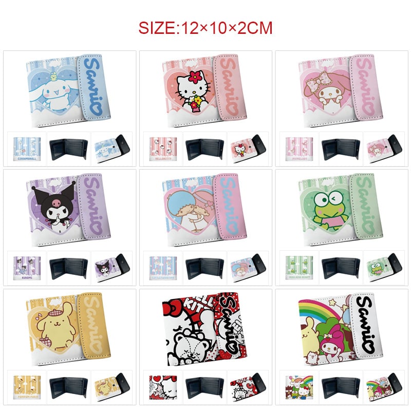 Sanrio Anime perifērijas pilnkrāsu slēptās sprādzes PU ādas īss maks vīriešu un sieviešu karšu turētājs studentu monētu maciņš