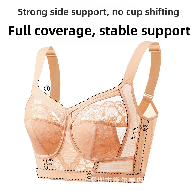 Дамско бельо с голяма талия, тънка чашка и увиснали гърди, удобен регулируем сутиен за големи гърди