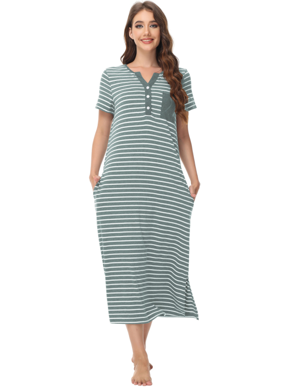 Amazon 2025 Лято Нов Стил Европейски И Американски Дрехи Раирани Пижами с Обърнати Копчета Окръглено Яке Свободни С Къс Ръкав Домашни Дрехи на Търговия на Едро