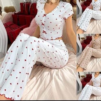 Γυναικείες πιτζάμες Tume με ρολό και τελείωμα σε ευρωπαϊκές και αμερικανικές αγορές, με διασυνοριακές πωλήσεις, πιτζάμες δύο τεμαχίων με μακριά παντελόνια και μισά μανίκια, μοντέρνα ρούχα για χαλάρωση