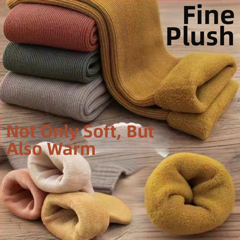Γυναικείες κάλτσες χιονιού με επένδυση από φλις, χοντρές μάλλινες κάλτσες μέχρι τη μέση της γάμπας, ζεστές, μονόχρωμες κάλτσες δαπέδου Terry, φθινοπωρινές και χειμωνιάτικες, για ύπνο
