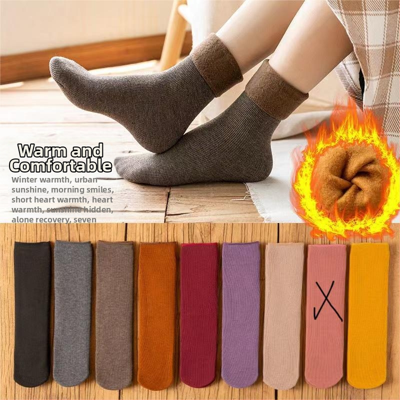 Naiste poolsääreni ulatuvad fliisvoodriga paksud villased sokid, soojad froteest sügis- ja talveune sokid, ühevärvilised põrandasokid