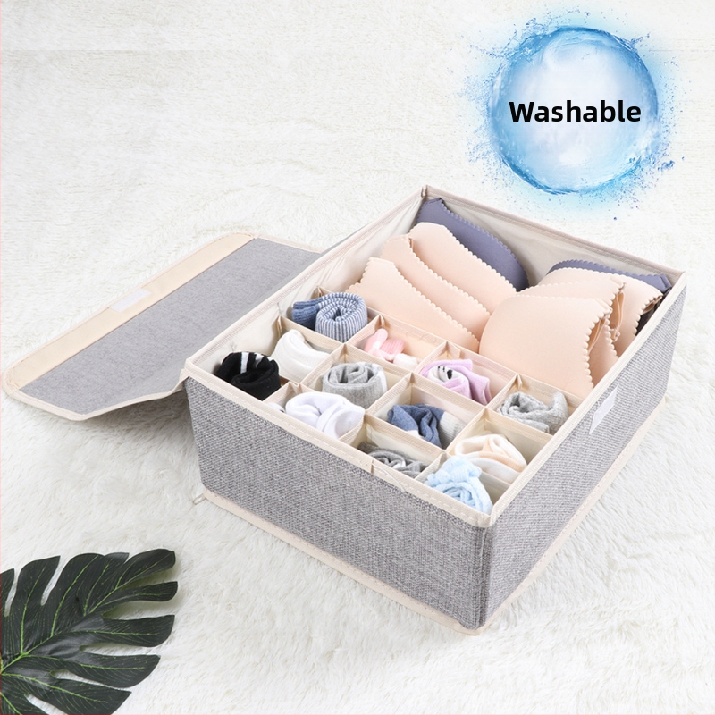 Nauja medvilninė ir lininė apatinių laikymo dėžė iš audinio, sulankstoma, daugiasluoksnė liemenėlės organizavimo dėžutė su dengta apatinių kojinių dulkių dėžute