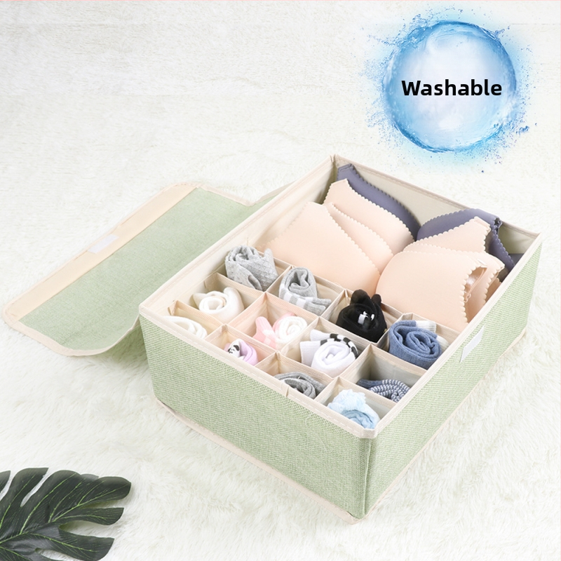 Nauja medvilninė ir lininė apatinių laikymo dėžė iš audinio, sulankstoma, daugiasluoksnė liemenėlės organizavimo dėžutė su dengta apatinių kojinių dulkių dėžute