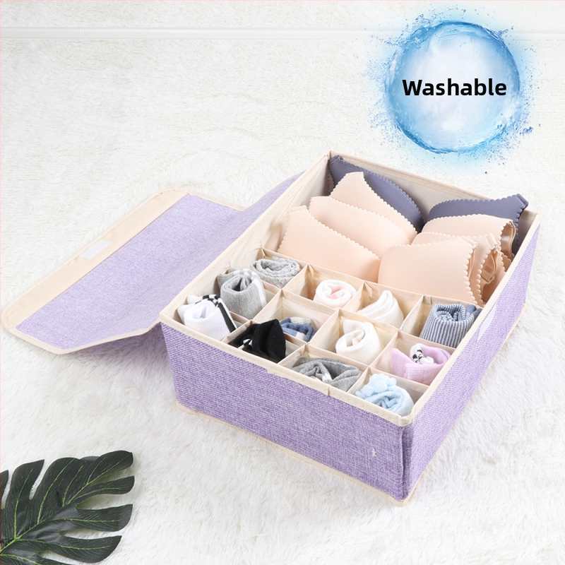 Nauja medvilninė ir lininė apatinių laikymo dėžė iš audinio, sulankstoma, daugiasluoksnė liemenėlės organizavimo dėžutė su dengta apatinių kojinių dulkių dėžute