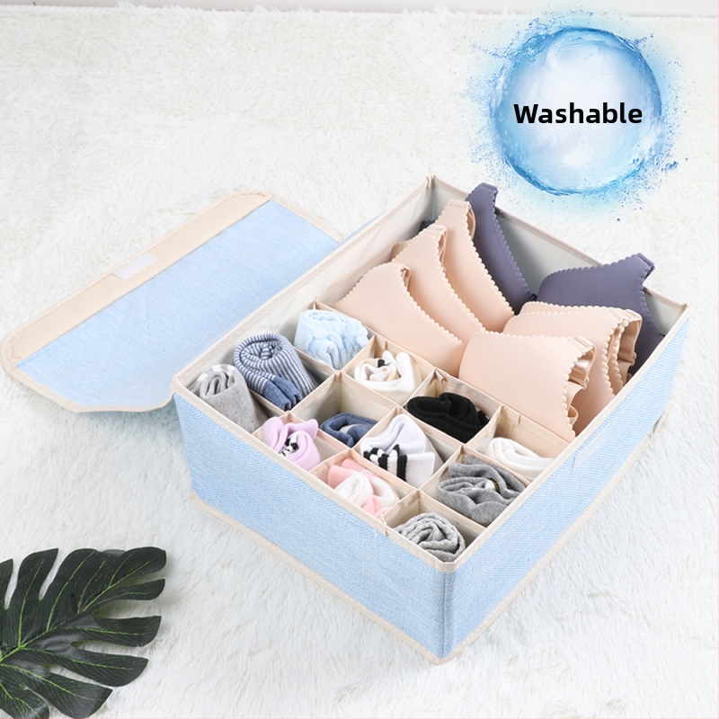 Nauja medvilninė ir lininė apatinių laikymo dėžė iš audinio, sulankstoma, daugiasluoksnė liemenėlės organizavimo dėžutė su dengta apatinių kojinių dulkių dėžute