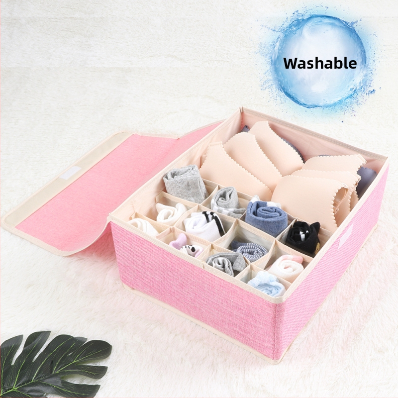 Nauja medvilninė ir lininė apatinių laikymo dėžė iš audinio, sulankstoma, daugiasluoksnė liemenėlės organizavimo dėžutė su dengta apatinių kojinių dulkių dėžute