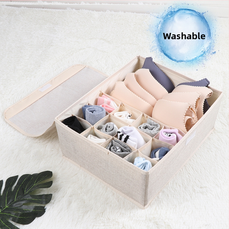 Nauja medvilninė ir lininė apatinių laikymo dėžė iš audinio, sulankstoma, daugiasluoksnė liemenėlės organizavimo dėžutė su dengta apatinių kojinių dulkių dėžute