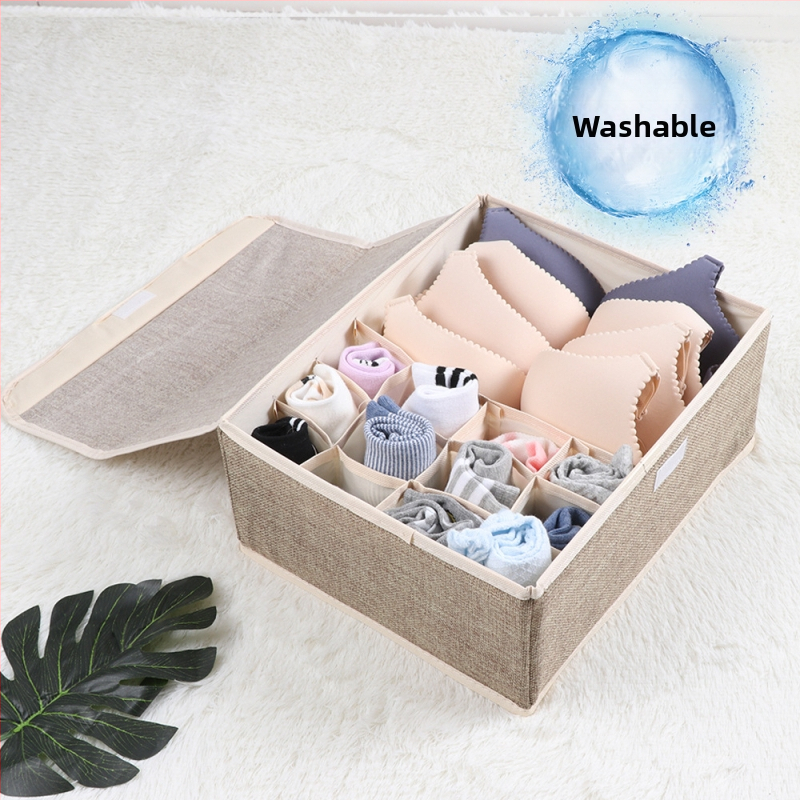 Nauja medvilninė ir lininė apatinių laikymo dėžė iš audinio, sulankstoma, daugiasluoksnė liemenėlės organizavimo dėžutė su dengta apatinių kojinių dulkių dėžute