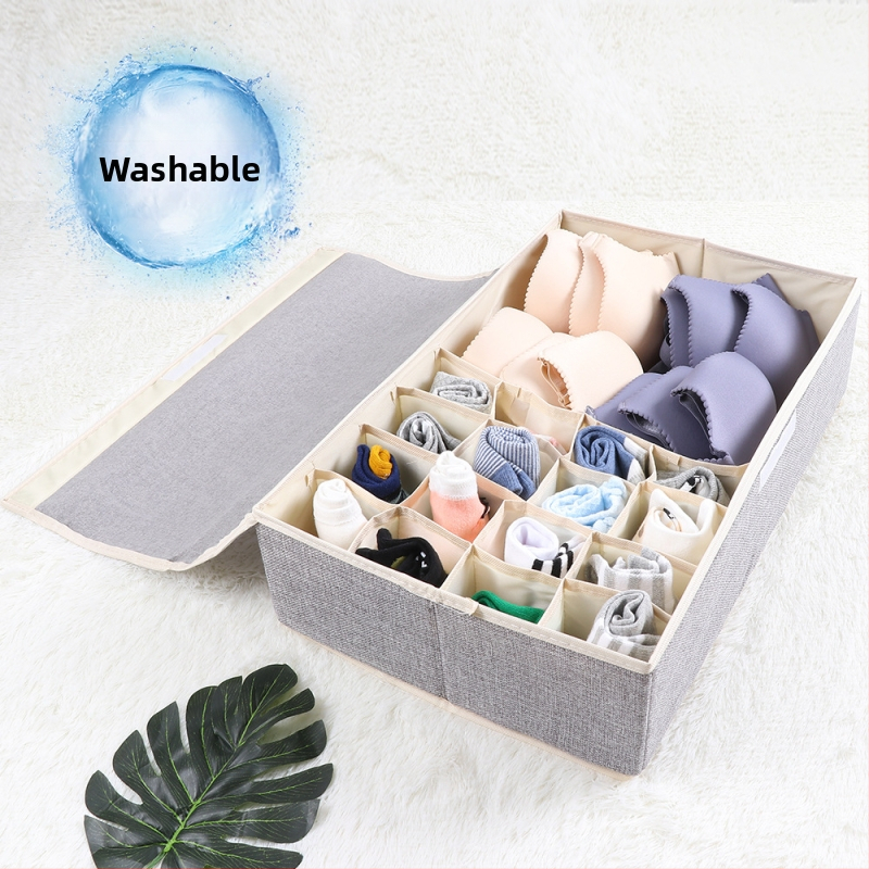 Nauja medvilninė ir lininė apatinių laikymo dėžė iš audinio, sulankstoma, daugiasluoksnė liemenėlės organizavimo dėžutė su dengta apatinių kojinių dulkių dėžute