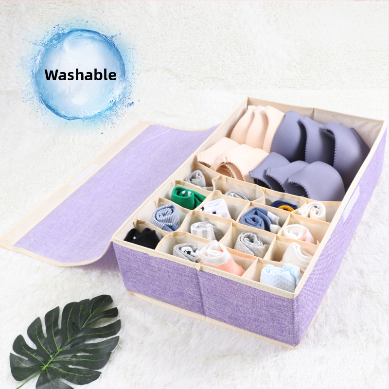 Nauja medvilninė ir lininė apatinių laikymo dėžė iš audinio, sulankstoma, daugiasluoksnė liemenėlės organizavimo dėžutė su dengta apatinių kojinių dulkių dėžute