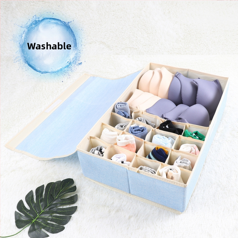 Nauja medvilninė ir lininė apatinių laikymo dėžė iš audinio, sulankstoma, daugiasluoksnė liemenėlės organizavimo dėžutė su dengta apatinių kojinių dulkių dėžute
