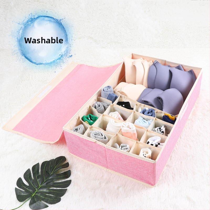 Nauja medvilninė ir lininė apatinių laikymo dėžė iš audinio, sulankstoma, daugiasluoksnė liemenėlės organizavimo dėžutė su dengta apatinių kojinių dulkių dėžute