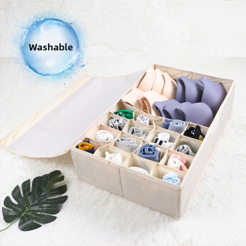 Nauja medvilninė ir lininė apatinių laikymo dėžė iš audinio, sulankstoma, daugiasluoksnė liemenėlės organizavimo dėžutė su dengta apatinių kojinių dulkių dėžute