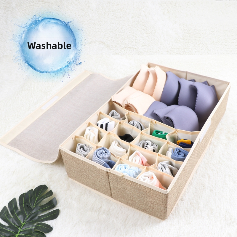 Nauja medvilninė ir lininė apatinių laikymo dėžė iš audinio, sulankstoma, daugiasluoksnė liemenėlės organizavimo dėžutė su dengta apatinių kojinių dulkių dėžute