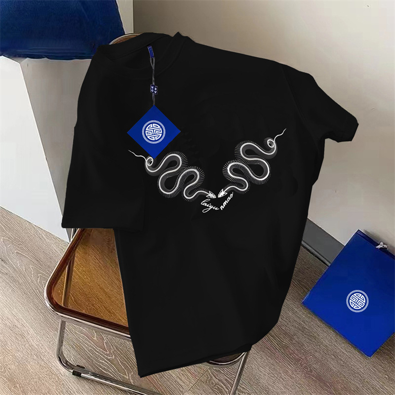 100% pamučna ljetna majica kratkih rukava s motivom godine zmije za muškarce i žene, ležerna odjeća za Novu godinu, dizajn širokog dizajna