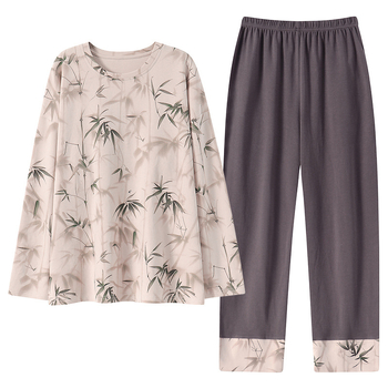 Γυναικεία πιτζάμα διπλής όψης από βαμβάκι με μακριά μανίκια και στρογγυλή λαιμόκοψη, τυπωμένη, άνετη, ανοιξιάτικη και φθινοπωρινή φόρμα για το σπίτι