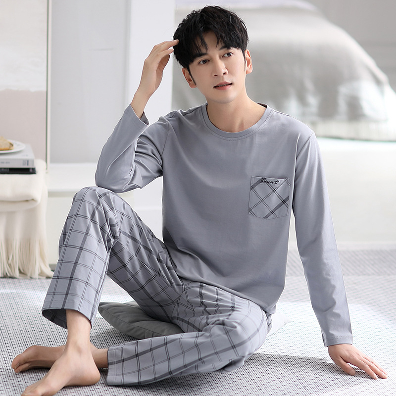 Kodu Riided Meeste pidžaamad Meeste puhtast puuvillast uued vabaajaülikonnad Puhas puuvillast lihtsad vabaajaülikonnad Kevad- ja sügisriided Luksuslikud Sense pidžaamad