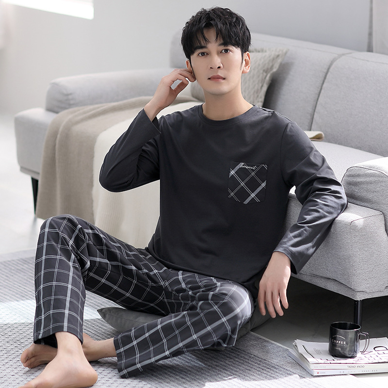 Kodu Riided Meeste pidžaamad Meeste puhtast puuvillast uued vabaajaülikonnad Puhas puuvillast lihtsad vabaajaülikonnad Kevad- ja sügisriided Luksuslikud Sense pidžaamad