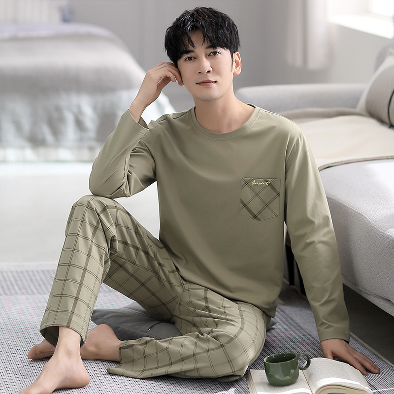 Kodu Riided Meeste pidžaamad Meeste puhtast puuvillast uued vabaajaülikonnad Puhas puuvillast lihtsad vabaajaülikonnad Kevad- ja sügisriided Luksuslikud Sense pidžaamad