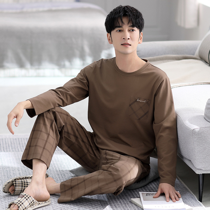 Kodu Riided Meeste pidžaamad Meeste puhtast puuvillast uued vabaajaülikonnad Puhas puuvillast lihtsad vabaajaülikonnad Kevad- ja sügisriided Luksuslikud Sense pidžaamad
