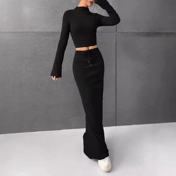 2024 Amazon Ebay Ευρωπαϊκό και Αμερικανικό Εξωτερικό Εμπόριο Γυναικείο Διασυνοριακό AliExpress Μονόχρωμο Παντελόνι Μακρυμάνικο Δύο Τεμαχίων Γκρι Βαμβακερό