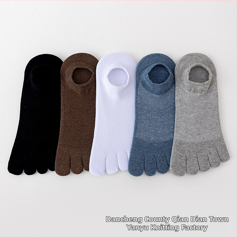 Dešimt porų nemokamu pristatymu vyriškų nematomų penkių pirštų kojinių vasarinių negilių silikoninių neslystančių vyriškų kojinių su laiveliu, kojinių su pirštais, tiesioginiai pardavimai iš gamyklos.