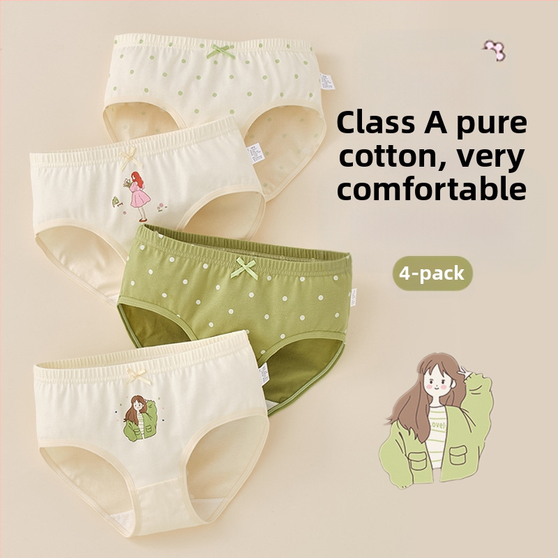 Vaikiški mergaičių apatiniai trikampio formos medvilniniai A klasės medvilniniai 6-12 metų mergaitėms, šortai be segtukų, urmu