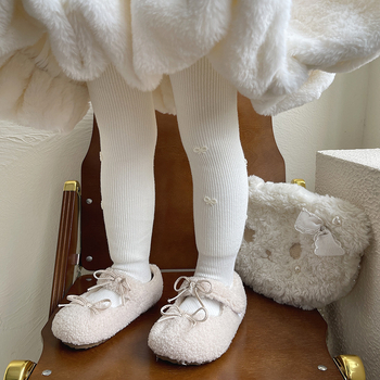 hotmoon Winter New Small Pearl Bow laste beebiõpilase fliisvoodriga paksendatud retuusid naistele