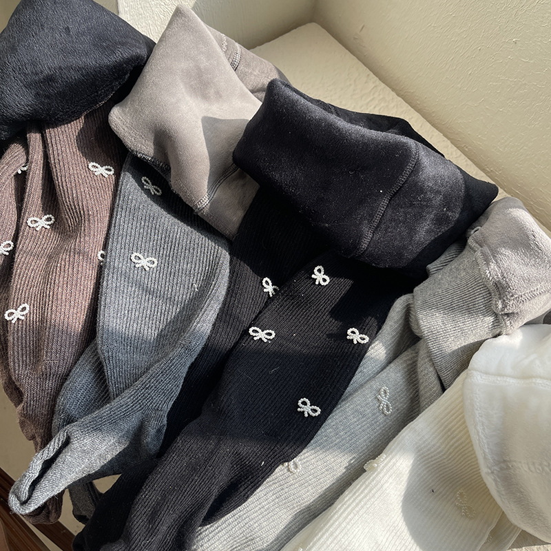 hotmoon Winter New Small Pearl Bow laste beebiõpilase fliisvoodriga paksendatud retuusid naistele