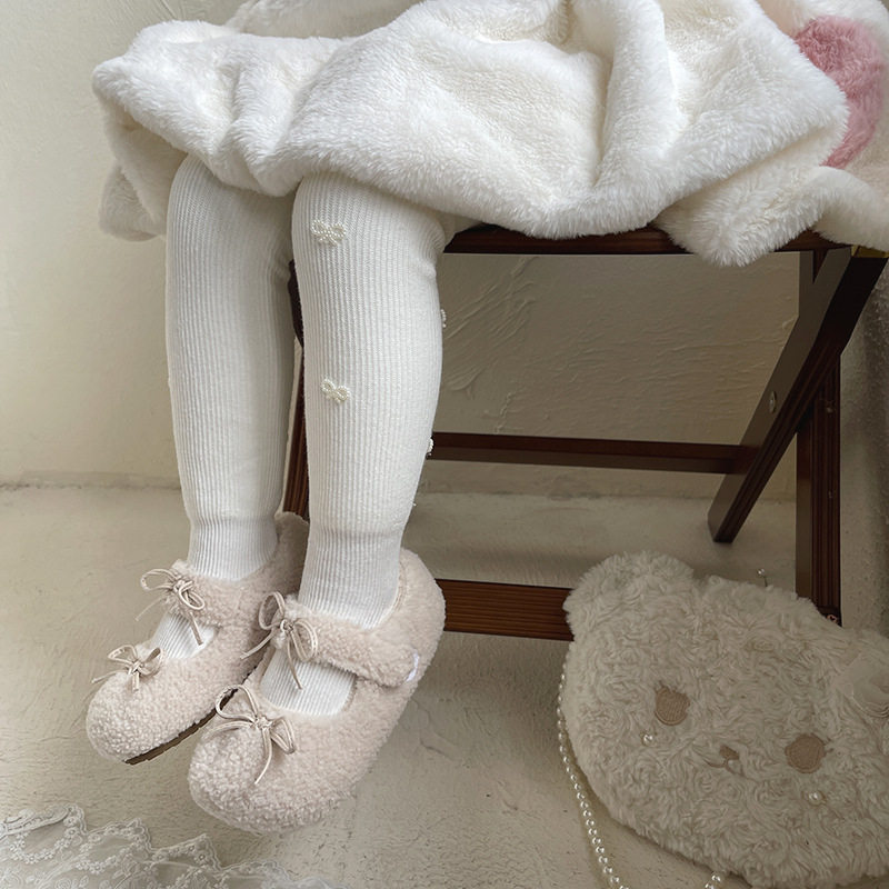 hotmoon Winter New Small Pearl Bow laste beebiõpilase fliisvoodriga paksendatud retuusid naistele