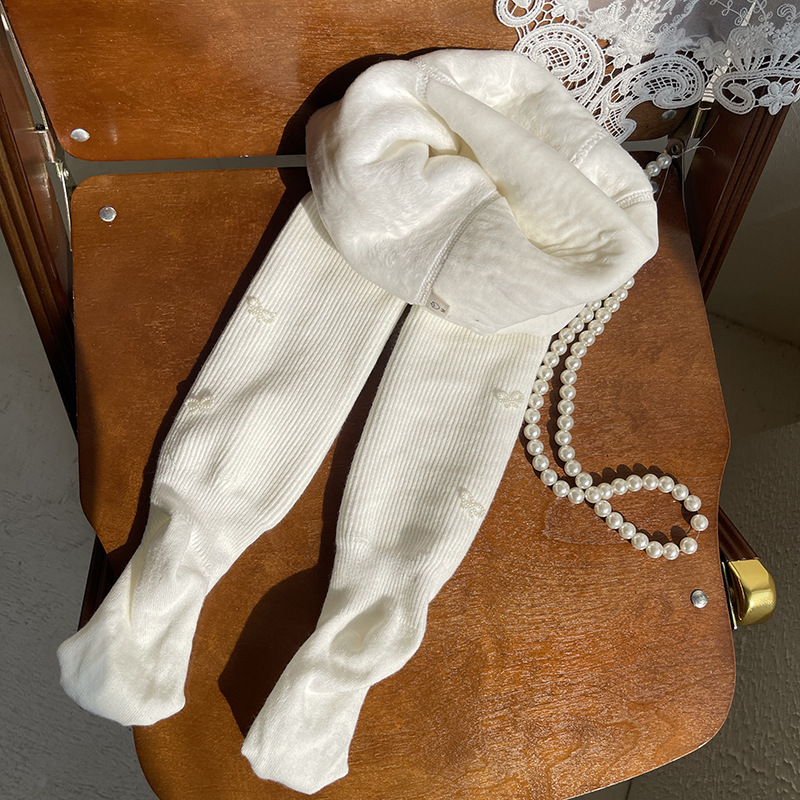 hotmoon Winter New Small Pearl Bow laste beebiõpilase fliisvoodriga paksendatud retuusid naistele