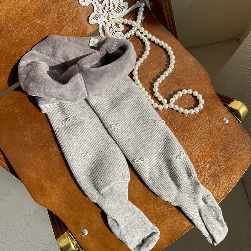 hotmoon Winter New Small Pearl Bow laste beebiõpilase fliisvoodriga paksendatud retuusid naistele