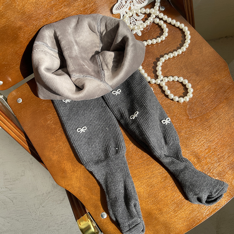 hotmoon Winter New Small Pearl Bow laste beebiõpilase fliisvoodriga paksendatud retuusid naistele