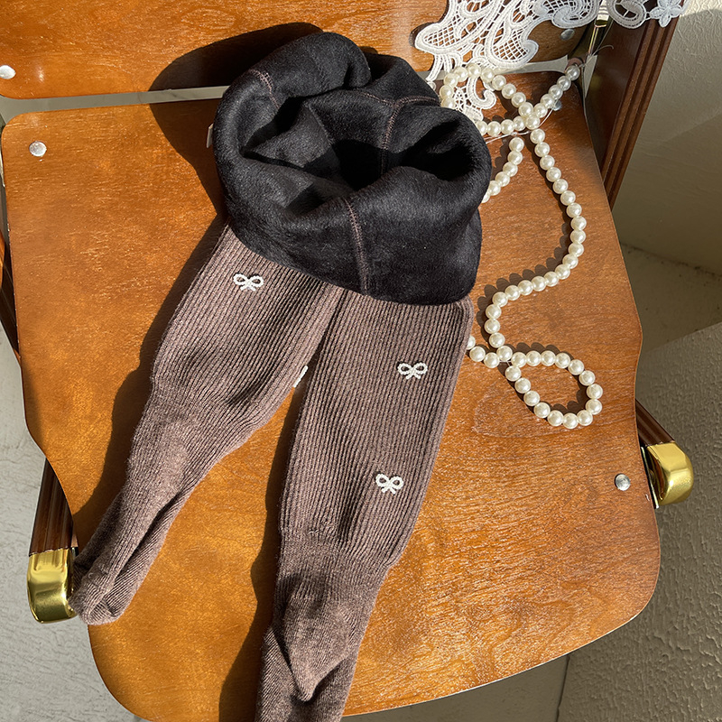 hotmoon Winter New Small Pearl Bow laste beebiõpilase fliisvoodriga paksendatud retuusid naistele