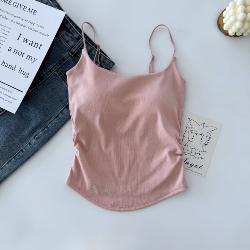 Top de vară pentru femei, cu croială slim fit, plisat, fără mâneci, cu design dulce și picant