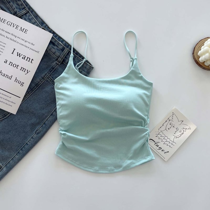 Top de vară pentru femei, cu croială slim fit, plisat, fără mâneci, cu design dulce și picant