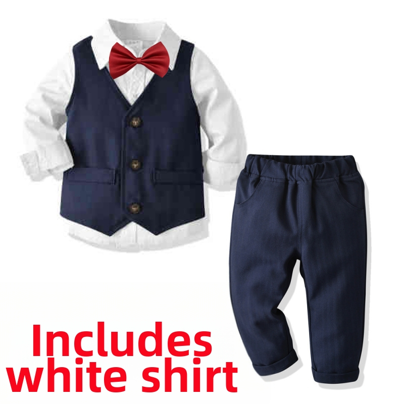 Set rochie pentru băieți, rochie formală, vestă pentru domni, cămașă și pantaloni, stil britanic, rochie de banchet din patru piese