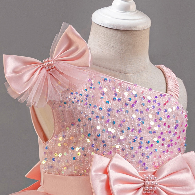 Rochie de seară pentru copii, cu paiete pufoase, prințesă, en-gros, cu fustă de plasă