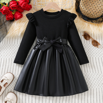 Prekogranični europski i američki stil djevojaka u jednobojnoj boji, okrugli izrez, nabrani dugi rukavi, struk, šivanje ruba s remenom, modni strani stil