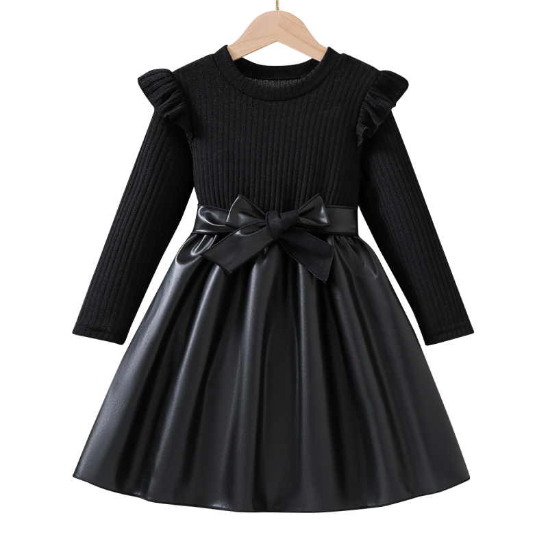 Prekogranični europski i američki stil djevojaka u jednobojnoj boji, okrugli izrez, nabrani dugi rukavi, struk, šivanje ruba s remenom, modni strani stil