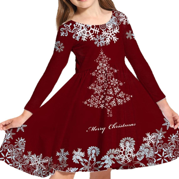 Meitenes garpiedurkņu kleita ar apaļu kakla izgriezumu, nejauša apdruka, ikdienas meitenes kleita