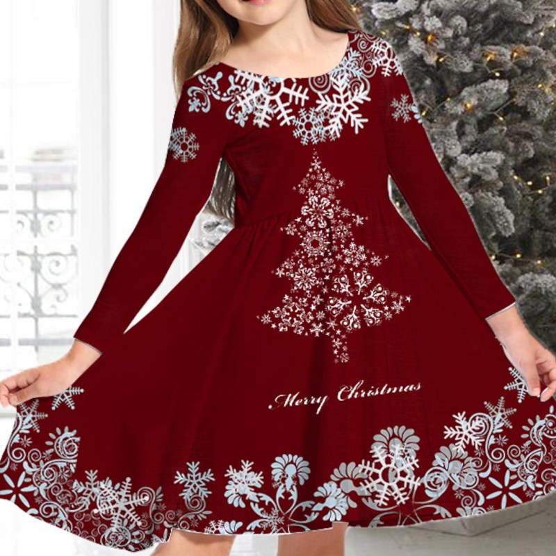 Meitenes garpiedurkņu kleita ar apaļu kakla izgriezumu, nejauša apdruka, ikdienas meitenes kleita