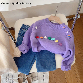 Tüdrukute paksendatud kampsun 2023. aasta sügis- ja talve naiste ümara kaelusega beebidele mõeldud laste riided laste ühevärviline kampsun lääne stiilis topp