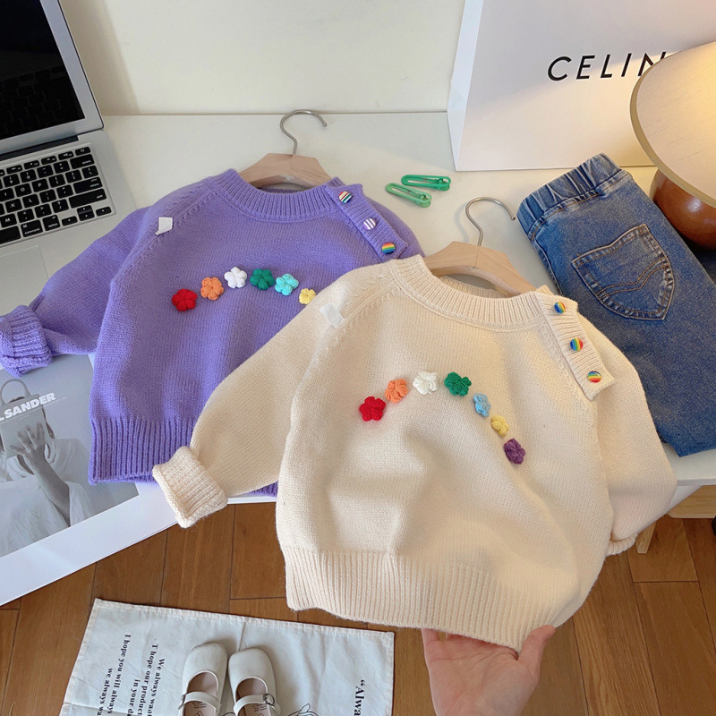 Tüdrukute paksendatud kampsun 2023. aasta sügis- ja talve naiste ümara kaelusega beebidele mõeldud laste riided laste ühevärviline kampsun lääne stiilis topp