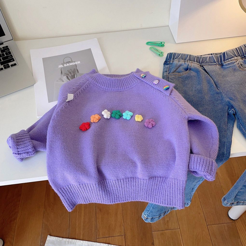 Tüdrukute paksendatud kampsun 2023. aasta sügis- ja talve naiste ümara kaelusega beebidele mõeldud laste riided laste ühevärviline kampsun lääne stiilis topp