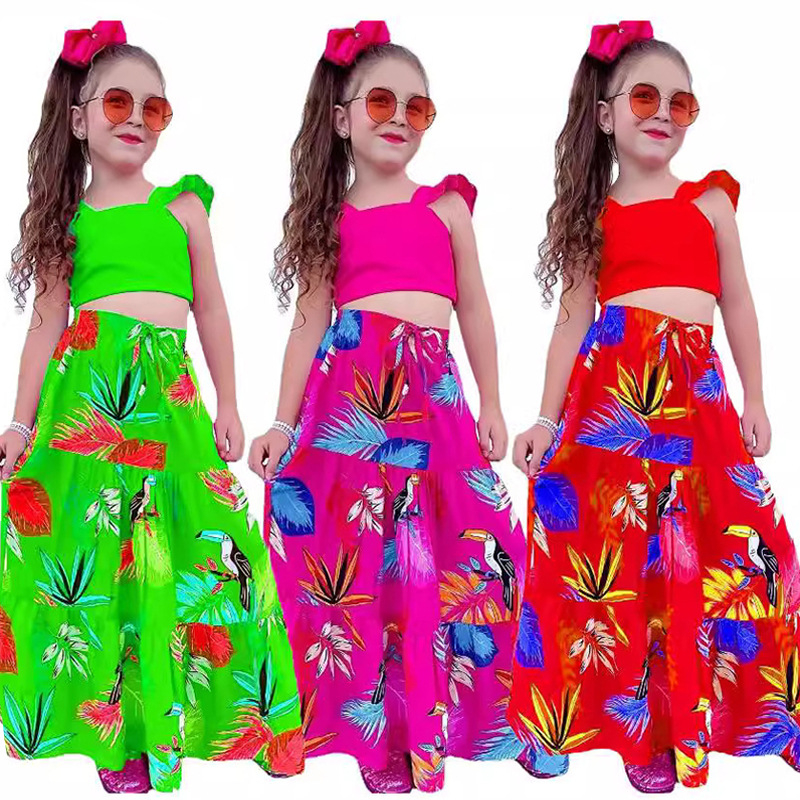 Amazon ins στυλ εξωτερικού εμπορίου παιδικά ρούχα 2024 νέα μόδα casual κοντό γιλέκο μεγάλη φούστα κοστούμι M8028